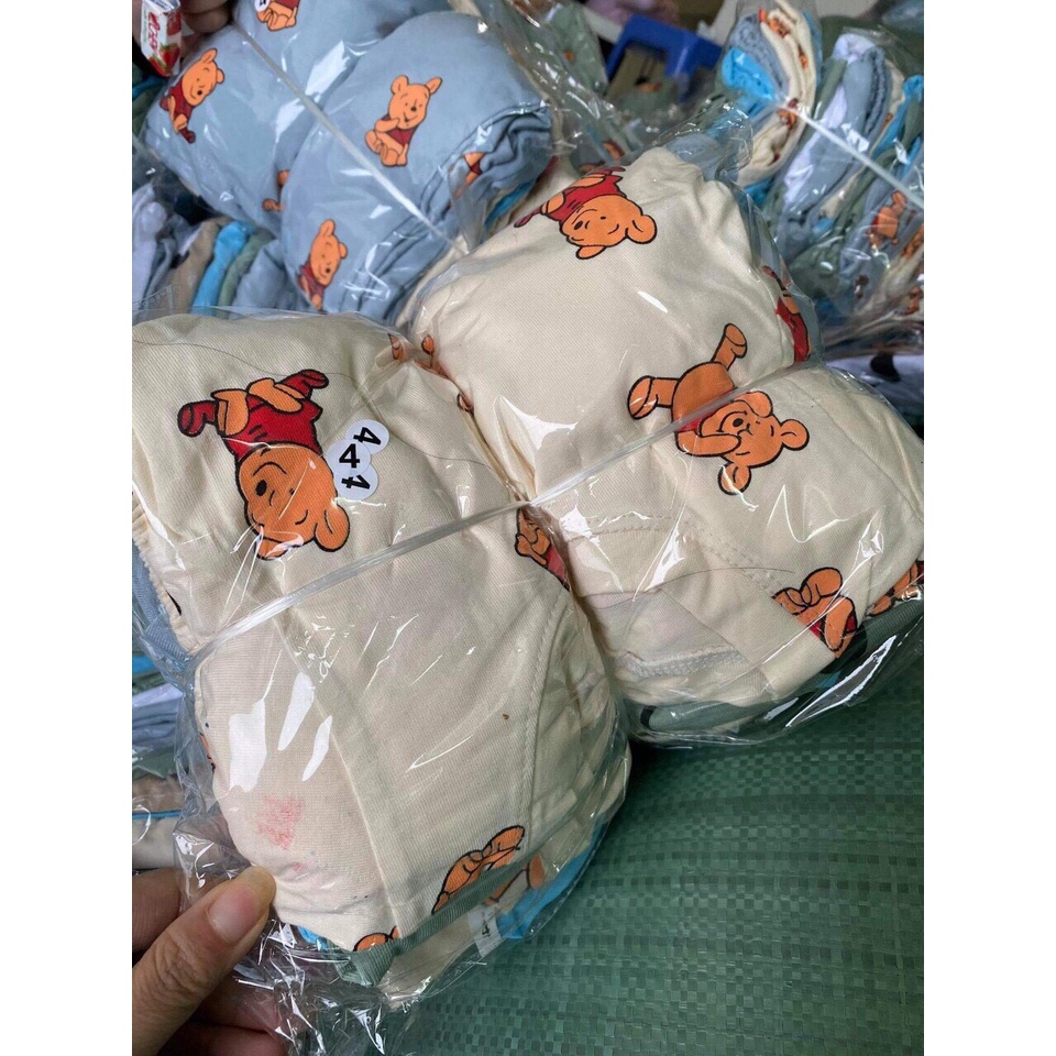 Bộ Thun Cotton Dài Tay Thu Đông In Hình Gấu Vải Len Tăm Dày Dặn Cho Bé Từ 8 - 18kg