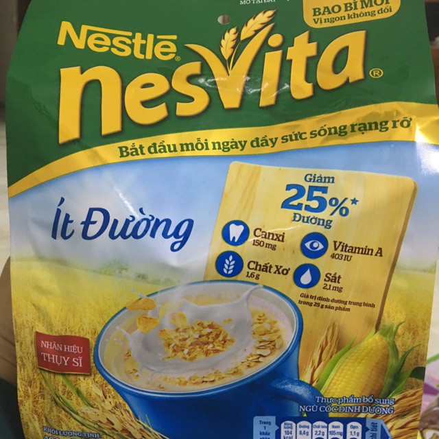 Bột ngũ cốc dinh dưỡng Nestlé NESVITA ít đường 400g (16 gói *25g) bao bì mới