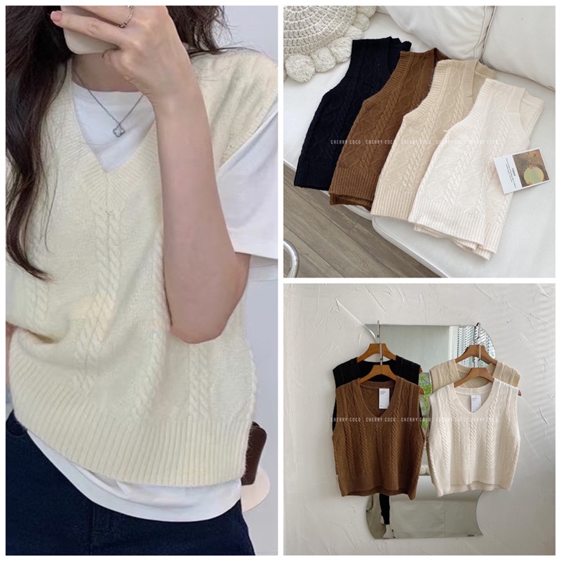 Áo gile len vặn thừng vừa 11113 CHERRYCOCO