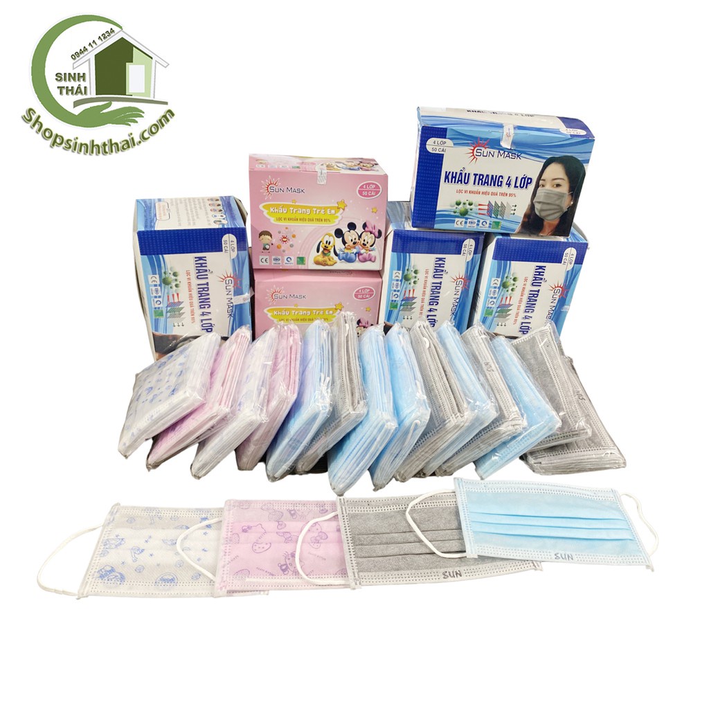 Khẩu trang y tế trẻ em và người lớn dày 4 lớp Sun mask cao cấp - chọn màu - chọn số lượng