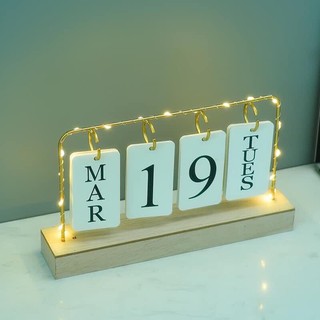 Lịch đèn để bàn bằng gỗ CÓ SẴN ĐÈN LED dùng pin vintage