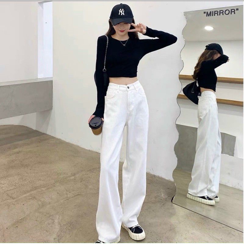 Quần jean trắng, quần bò ống suông nữ màu trắng ulzzang siêu cao BiGi Store Mã 38 | BigBuy360 - bigbuy360.vn