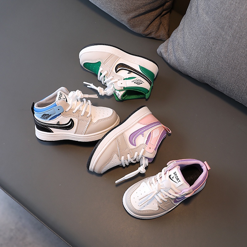 Giày thể thao bé trai bé gái, Giày cao cổ Sneakers chất da PU siêu mềm đế cao su chống trơn phong cách khỏe khoắn M77