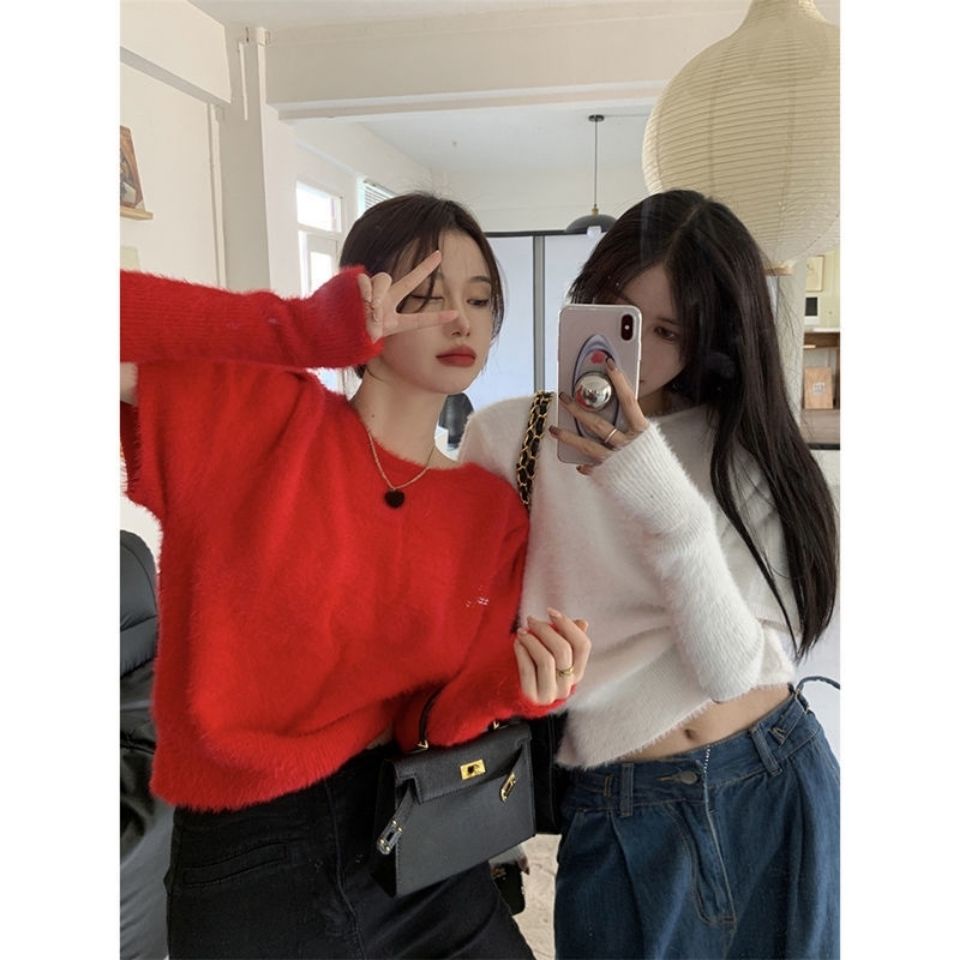 ☸Set Áo Sweater Lông Chồn Mềm Mại Phong Cách Phương Tây Cho Nữ