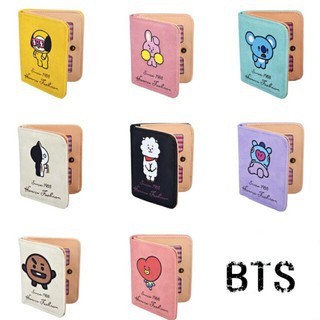 Ví bts chibi mẫu ngắn in hình da lộn ví gập phong cách hàn quốc (nền hồng)