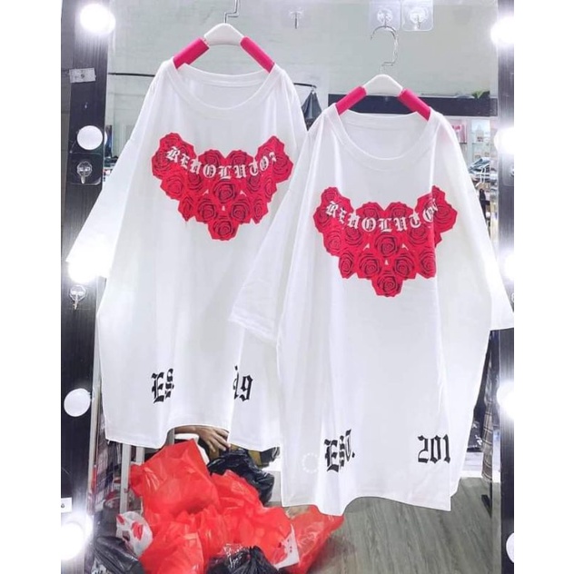 [Mã SKAMFSW175 giảm 10K đơn 50K] [Rẻ Vô Địch] Áo cotton tay lỡ Unisex mặc đôi ,nhóm , lớp------ Áo CHỮ VIỀN CỔ HOA HỒNG