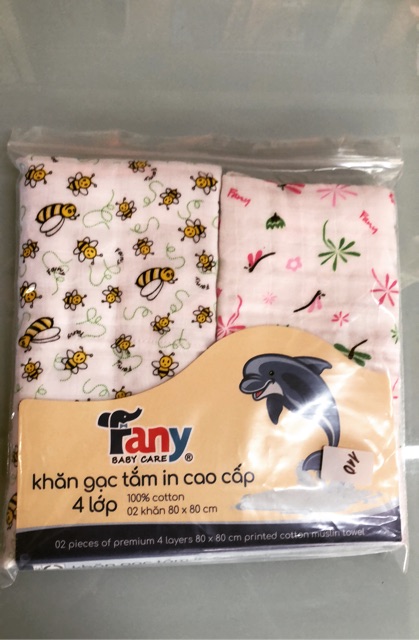 Set 2 Khăn gạc tắm in hình FANY 4 lớp cao cấp 100% cotton