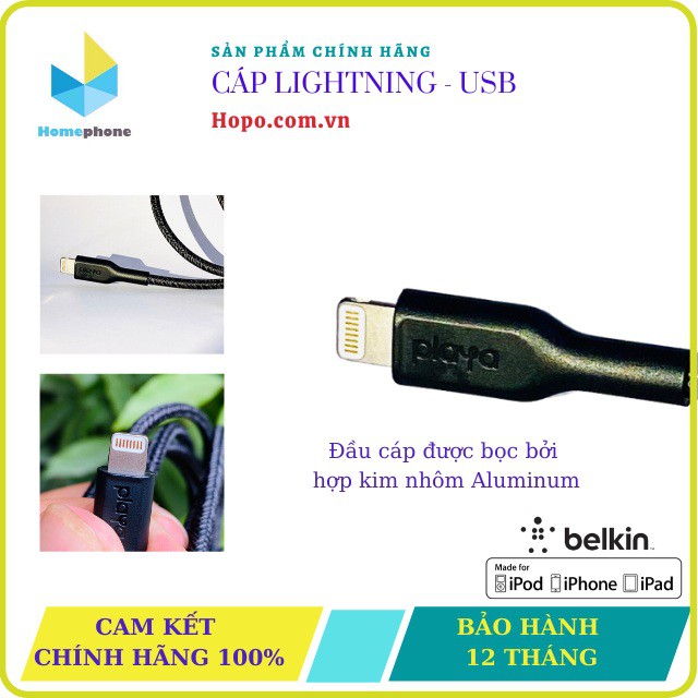 Cáp Belkin Playa Lightning To USB-A Sợi Kevlar Siêu Bền. Hỗ Trợ Sạc Nhanh. Đạt Chứng Nhận MFi Của Apple