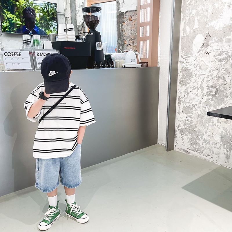 Áo Thun Cotton Ngắn Tay Dáng Rộng Phong Cách Mới Cho Bé Trai