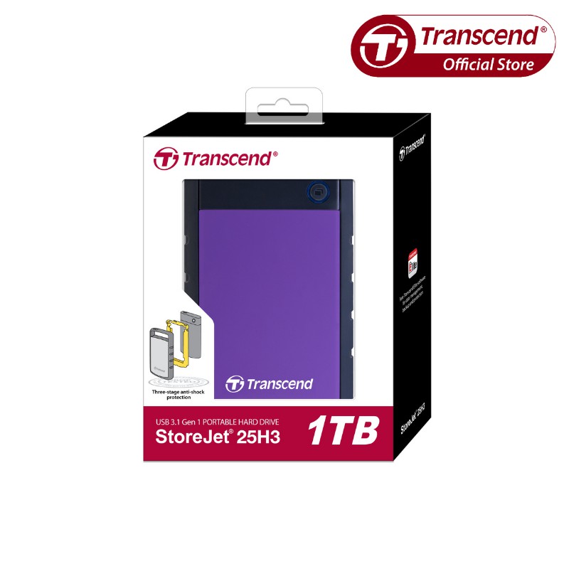 Ổ Cứng Di Động 1TB Transcend Rugged StoreJet® 25H3P Tím USB 3.0 | BigBuy360 - bigbuy360.vn