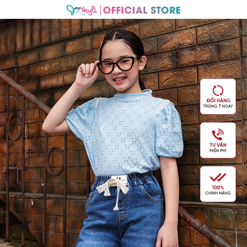 Áo thun JOOKYLI bé gái cộc tay cổ 3P tay bồng 57G1020