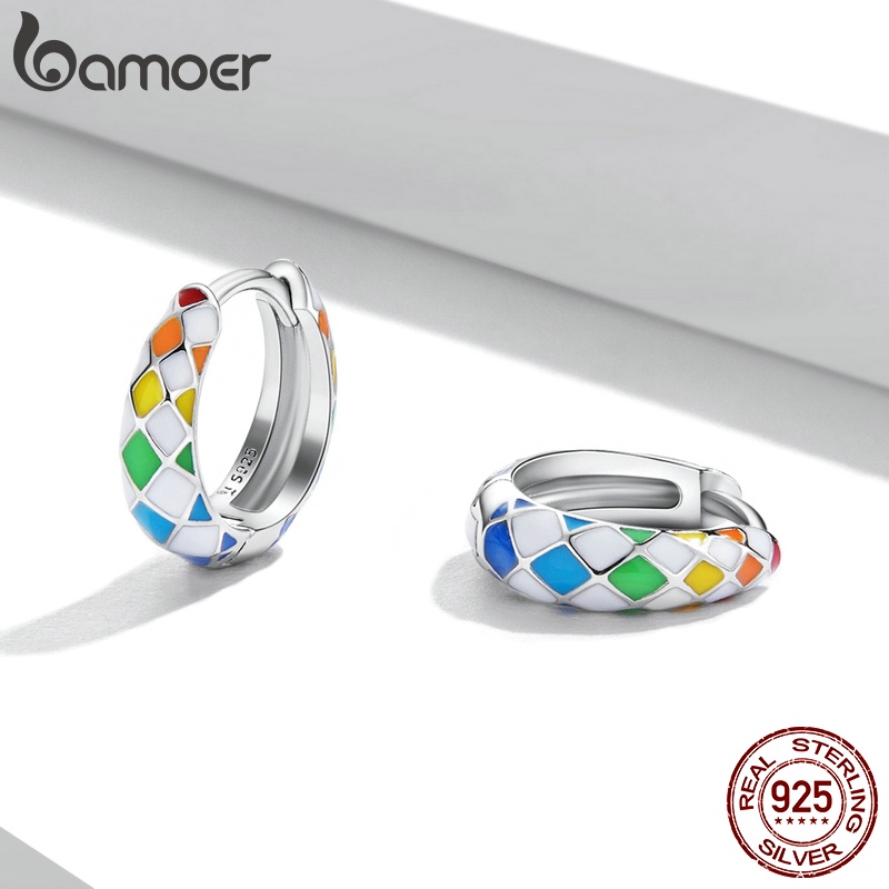 Đôi khuyên tai bạc 925 Bamoer SCE1351 màu cầu vồng thời trang cho nữ