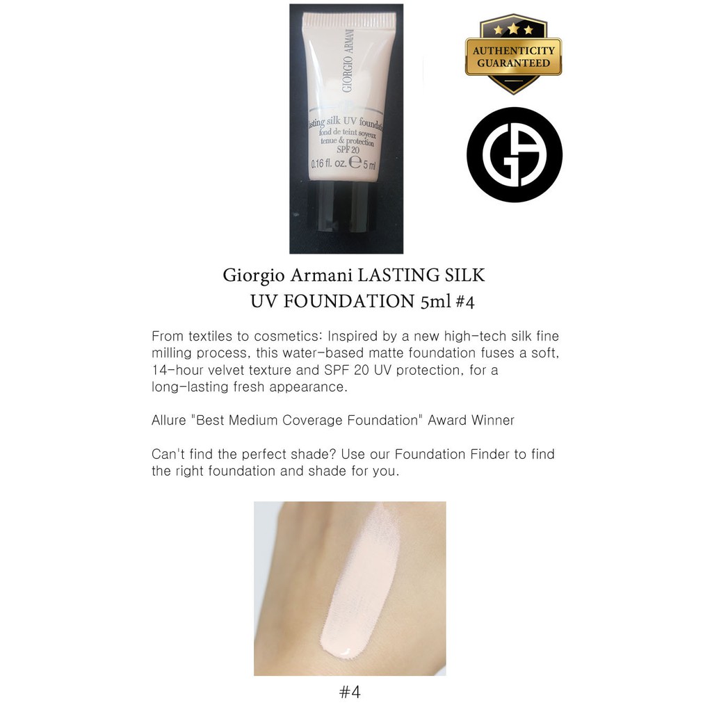 Kem nền Giorgio Armani LASTING SILK UV FOUNDATION 15ml(5mlx3pcs) #4 | BigBuy360 - bigbuy360.vn