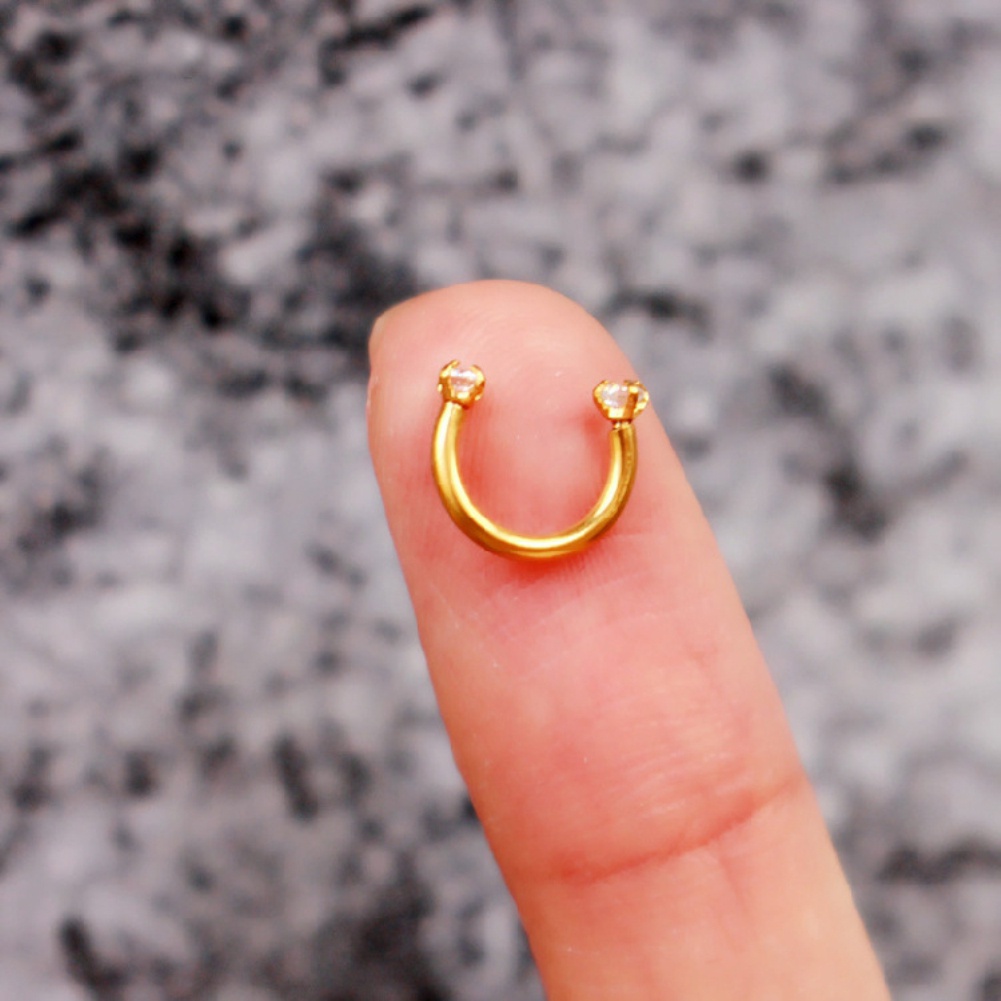 1 Khuyên Tai Chữ U Bằng Thép Titan Đính Đá Thời Trang