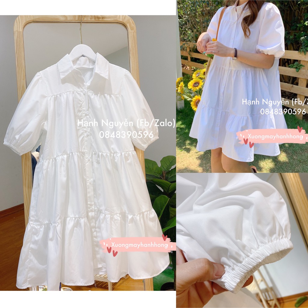 Đầm Váy Trắng sơ mi Babydoll ulzzang công chúa đi biển, Váy Babydoll Ullzang 308 - Xưởng May Hạnh Hồng