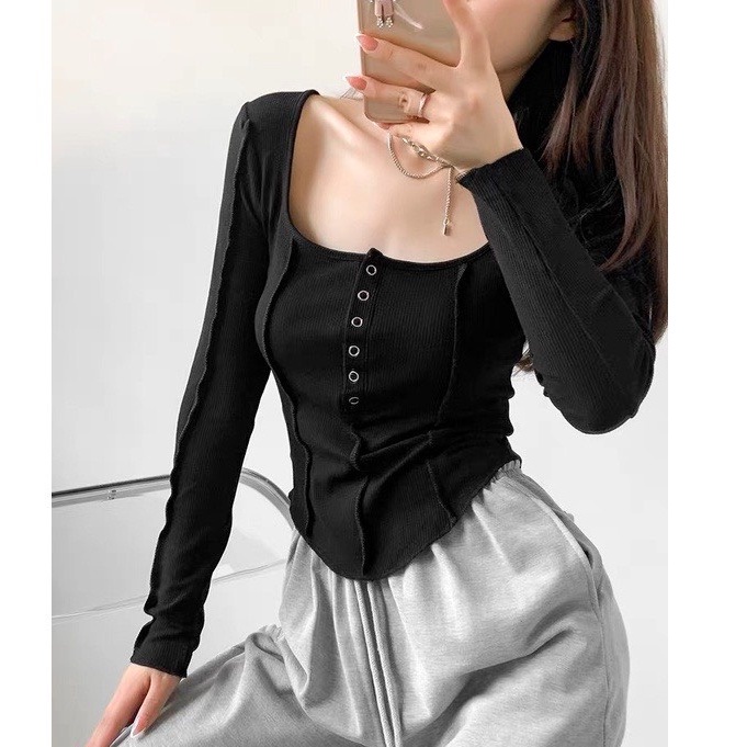 [hot] Áo body dài tay cổ vuông sexy kiểu mí[hot] AO08