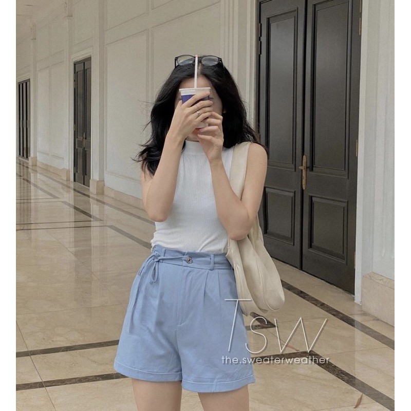 [Ảnh thật/Sẵn]Quần sooc thô thắt nơ eo Quảng Châu 8895