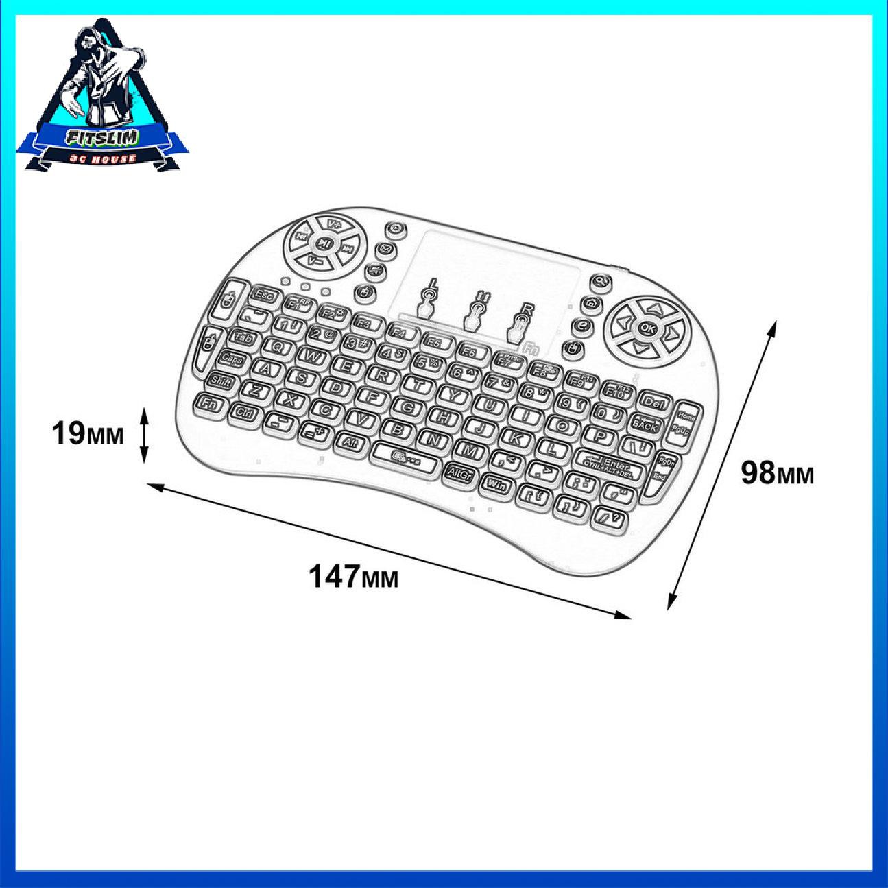 Bàn phím điều khiển từ xa không dây nhỏ 2.4GHz với Bàn di chuột cảm ứng Đèn nền đầy màu sắc