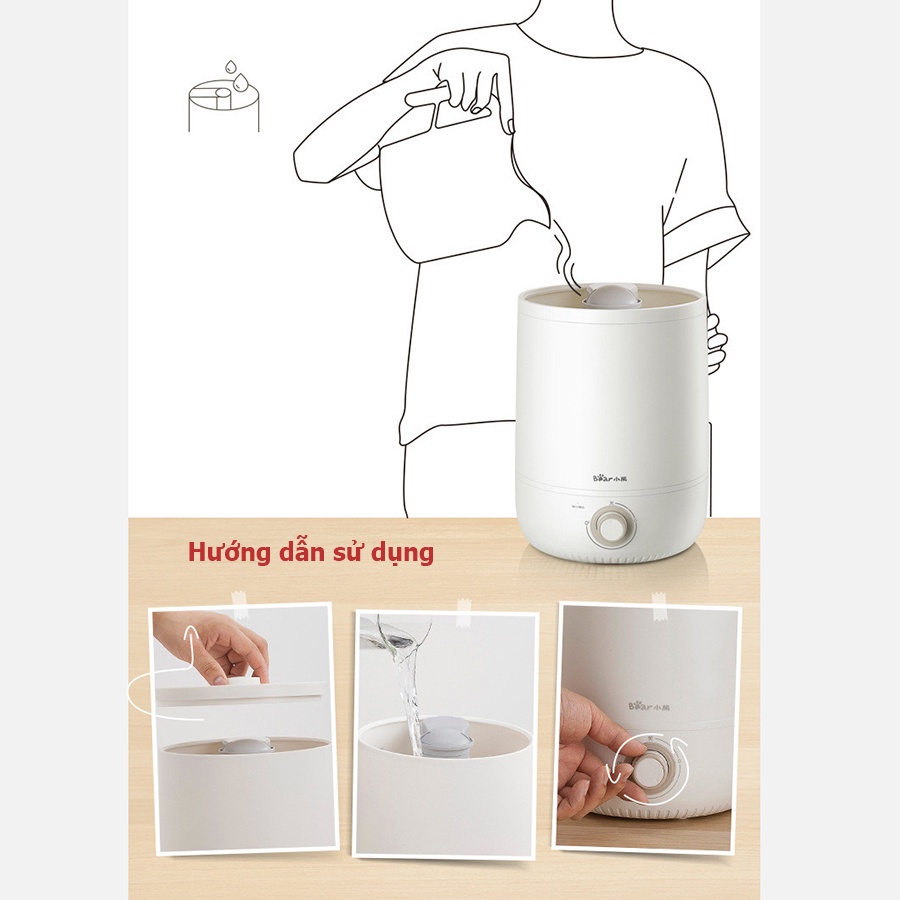 Máy phun sương tạo ẩm Bear, khuếch tán tinh dầu - Làm sạch không khí, dung tích lớn 4.5L Máy phun sương tạo ẩm