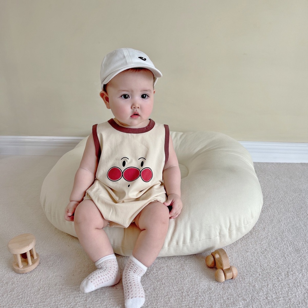 Bộ Áo Liền Quần Cotton Không Tay In Hoạt Hình Dễ Thương Dành Cho Bé Trai Gái 0-24 Tháng Tuổi