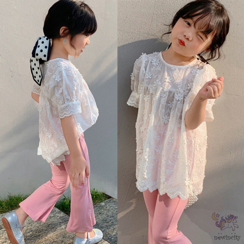 Áo Kiểu Đính Hoa Phong Cách Hàn Quốc Cho Bé Gái