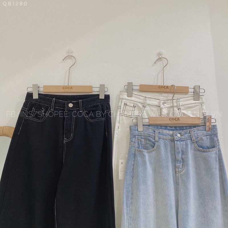 [QB1280] Quần bò suông may chỉ nổi hottrend (Có sẵn/ảnh thật)