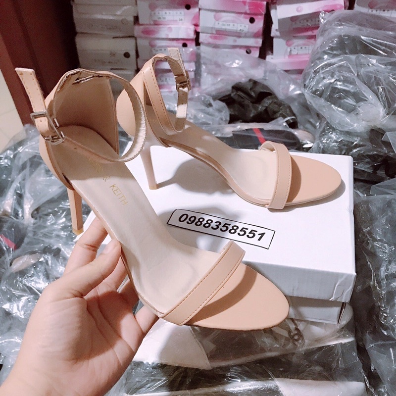Sandal bít gót dây cài cổ da lì quai mảnh gót nhọn 9p NT siêu phẩm đẹp kiêu sa