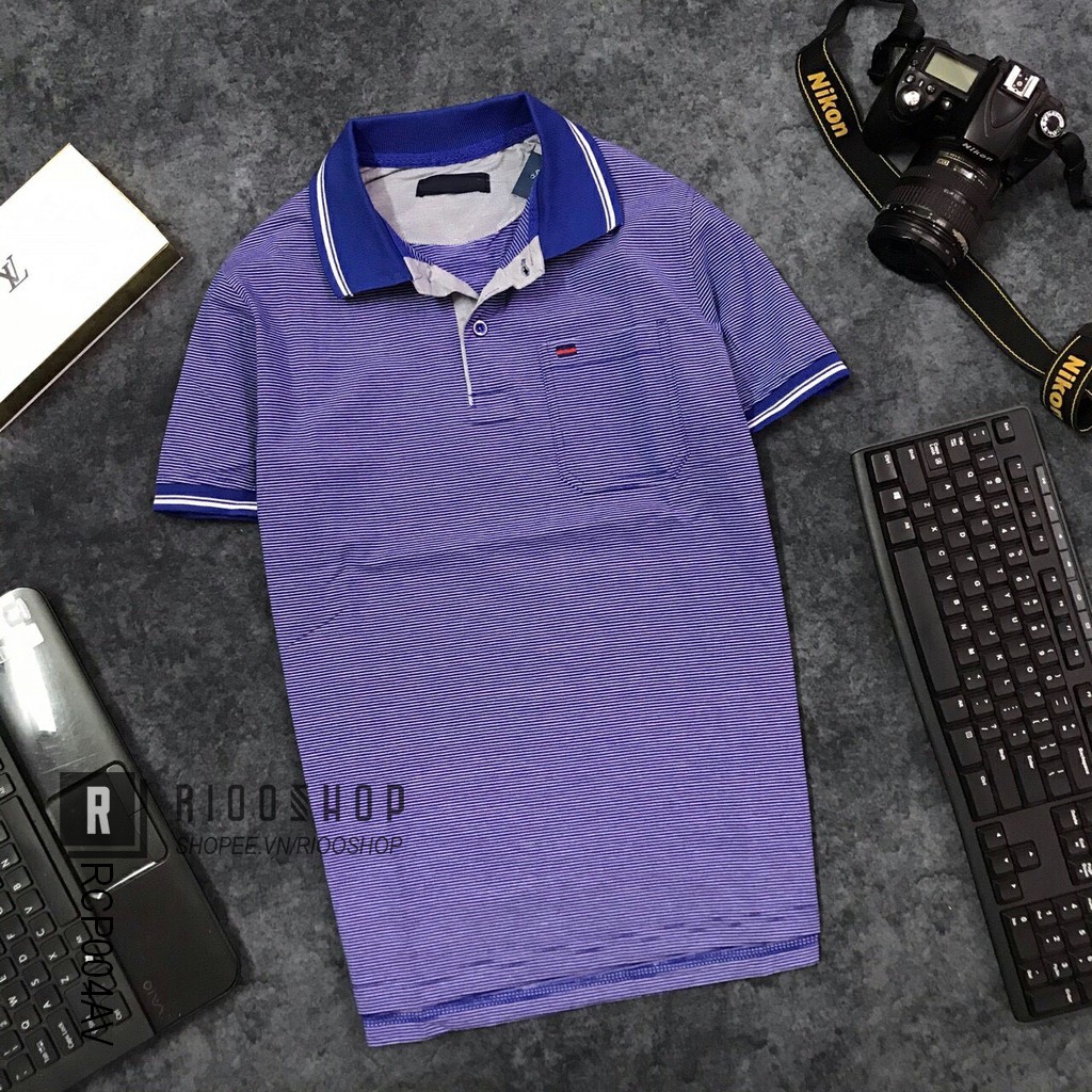 Áo phông nam có túi ngắn tay kẻ sọc ngang cao cấp RCP004AV - áo polo nam Riooshop | BigBuy360 - bigbuy360.vn