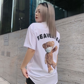 Áo Sơ Mi Hoạ Tiết TEDDY BEAVER Tay Ngắn Cổ Vest Thời Trang Unisex Vải Lụa Chéo