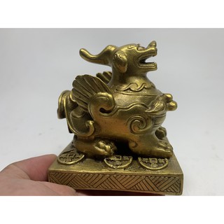 Tỳ hưu bệ bằng đồng để két sắt cao 9cm, tỳ hưu phong thủy bằng đồng