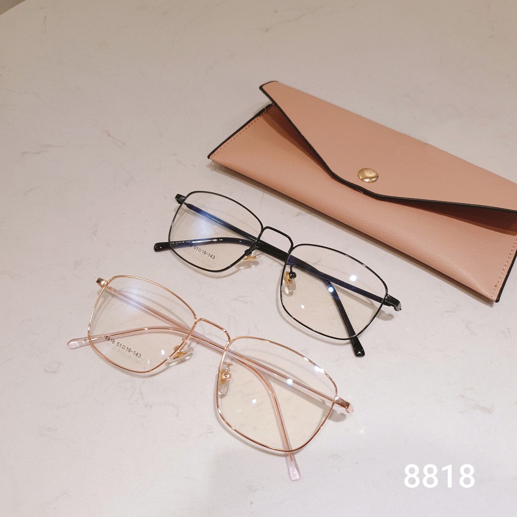 Cắt kính mắt cận-loạn [Gọng kính Hàn Quốc] Gọng kính cận mắt vuông kim loại dành cho nam nữ 8818