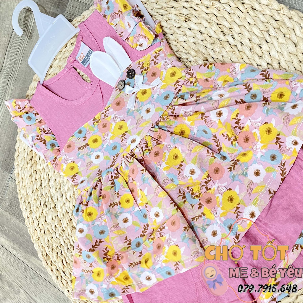 Bộ short sát nách bé gãi vải đũi hoa