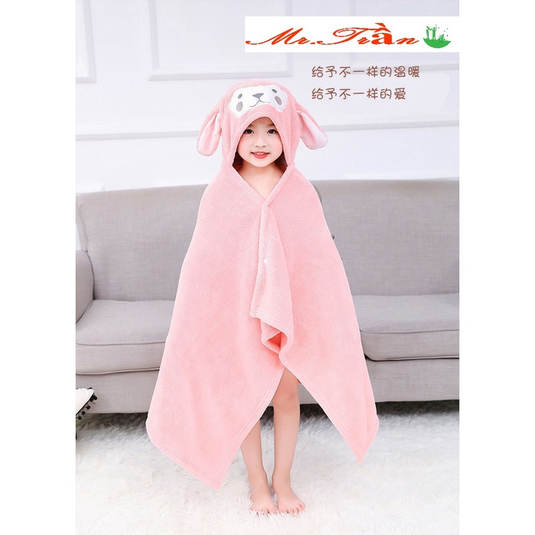 Áo choàng lông cừu cho bé có mũ chùm đầu cũng có thể làm khăn tắm- Mã Thỏ