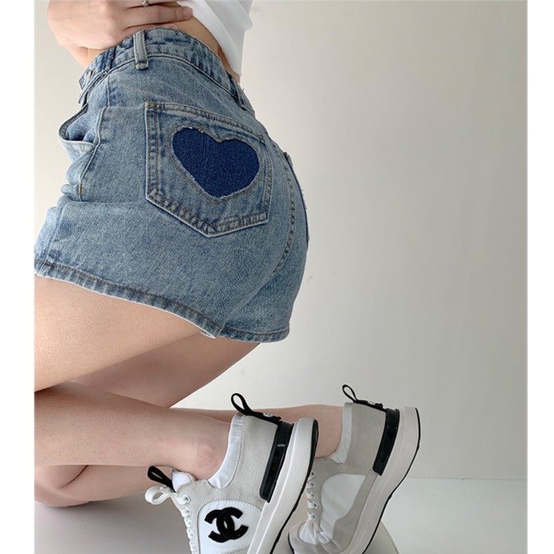 Cocory vn Quần Đùi Denim Lưng Cao Dáng Rộng Thiết Kế Xẻ Rách Cá Tính