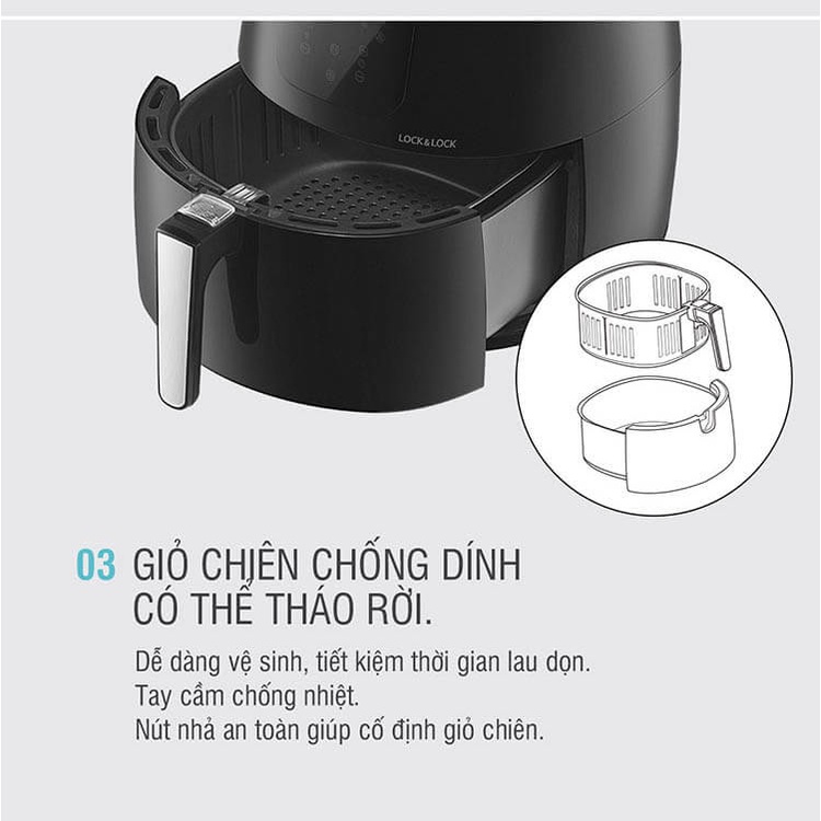 Nồi Chiên Không Dầu Điện Tử Lock&amp;Lock EJF296BLK (7.2 Lít)