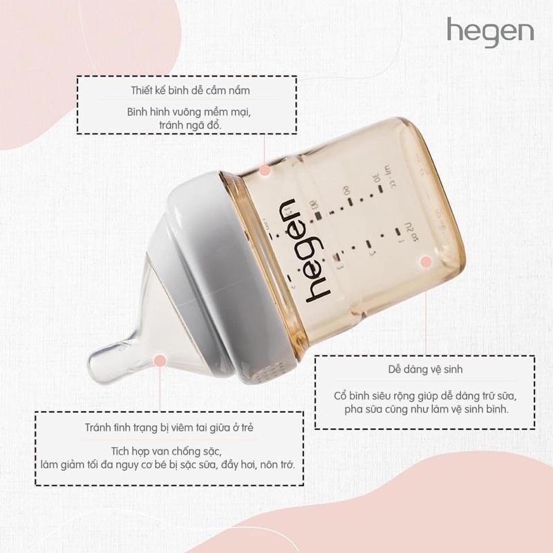 Bình sữa HEGEN Fullbox cho bé từ ss, chống sặc, chống đầy hơi - 60ml/150ml/240ml/330ml
