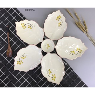 Bộ đĩa lá 5 cánh gốm sứ chuẩn Bát Tràng, decor trang trí đồ ăn cho gia đình an toàn và cực xinh yêu
