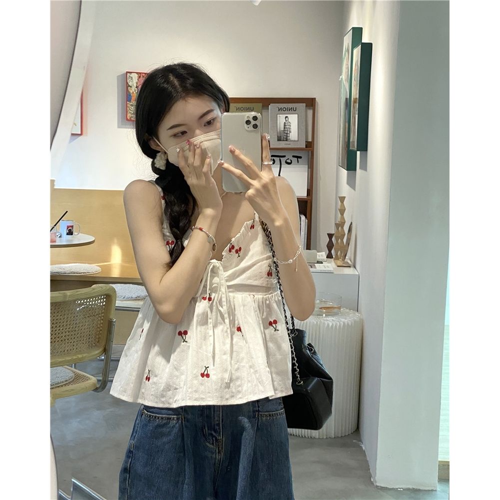 Áo Hai Dây In Hình Quả cherry Thời Trang Mùa Hè Hàng Mới Dành Cho Bạn Nữ