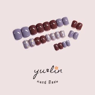 Set 24 Móng Tay Giả Màu Xanh Dương Tím Và Xanh Lá Chống Thấm Nước