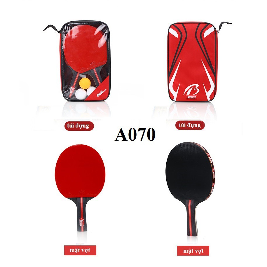 Vợt bóng bàn Boliprice - Laket bóng bàn thi đấu tiêu chuẩn - Bộ 2 vợt / 1 túi / 3 bóng cao cấp A070