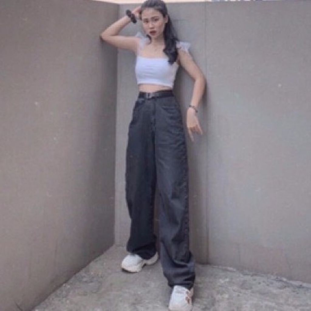 Quần bò nữ - quần jeans ống rộng lưng cao, vải bò dày đẹp , không giãn ,dáng suông