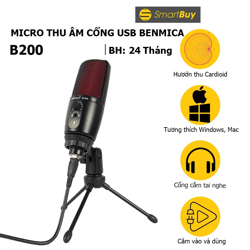 Micro thu âm cổng USB có Jack tai nghe Benmica B200 - Hàng chính hãng
