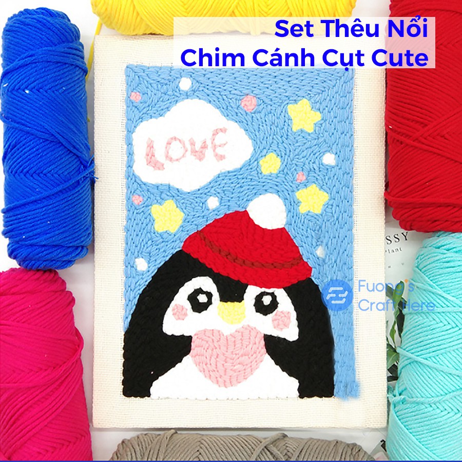 Set Thêu Nổi Thêu Len Xù Chim Cánh Cụt Cute Dành Cho Người Mới Bắt Đầu, Punch Needle Set Cute Penguin for Beginners