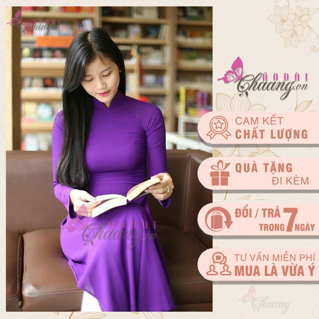 Áo dài màu tím huế Chaang May sẵn vải áo dài truyền thống cổ sen tay dài dự chụp hình đẹp