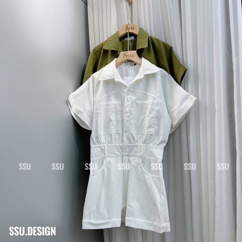 Bộ Jumpsuit kaki cổ sơ mi liền quần đùi siêu hot, Jump thô kaki quần đùi full 4 màu
