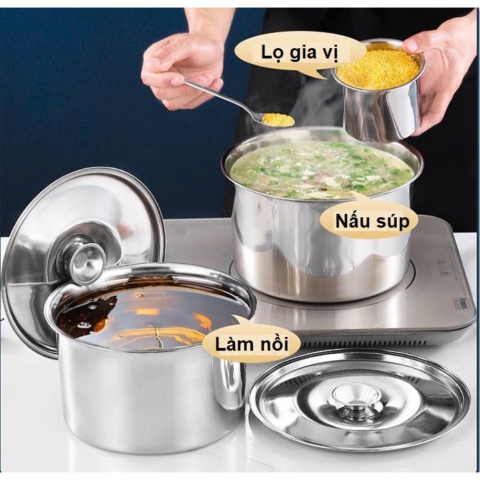 Thố Inox Có Nắp Đậy Đa Năng, Tiện Lợi Dùng Đựng Gia Vị, Ướp Thức Ăn, Đun Nấu Được Trên Bếp Từ