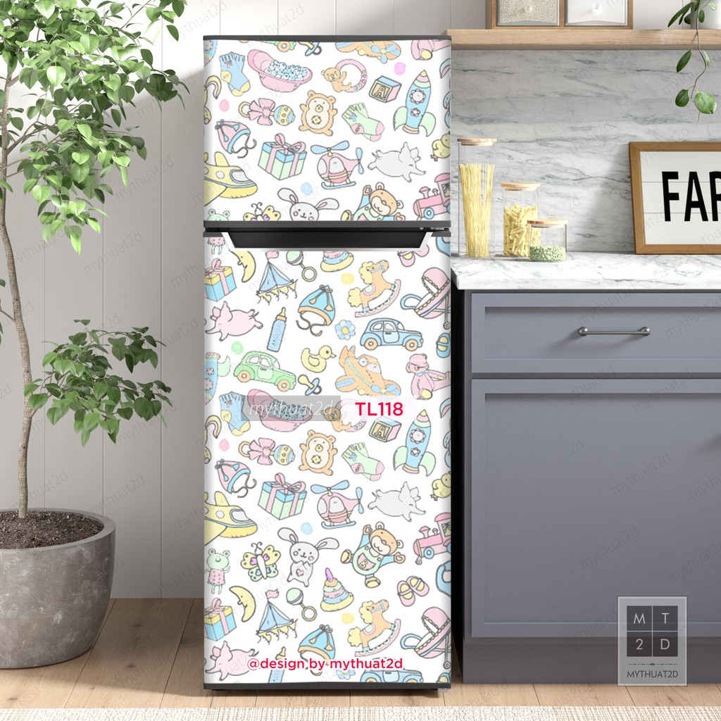 Miếng dán tủ lạnh chống thấm hoa văn Baby Shower - mã TL118