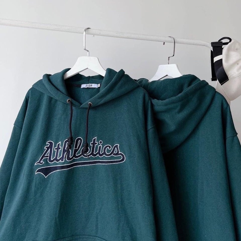 (có sẵn) Áo Hoodie nỉ lót bông form rộng chữ thêu ATHLETICS unisex (nam nữ mặc được)