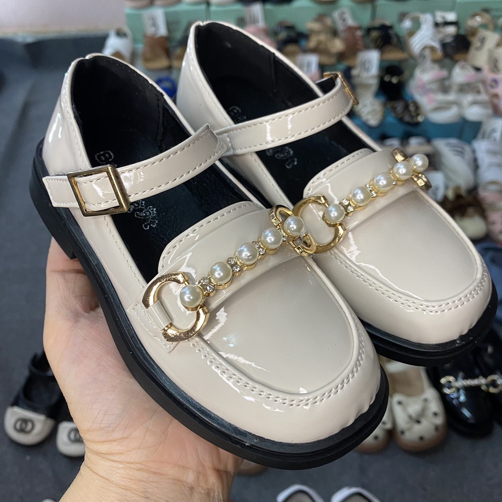 Giày Búp Bê Công Chúa Cho Bé Gái Đính Ngọc Trai Da Mềm Phong Cách Hàn Quốc Size 26-36 M058