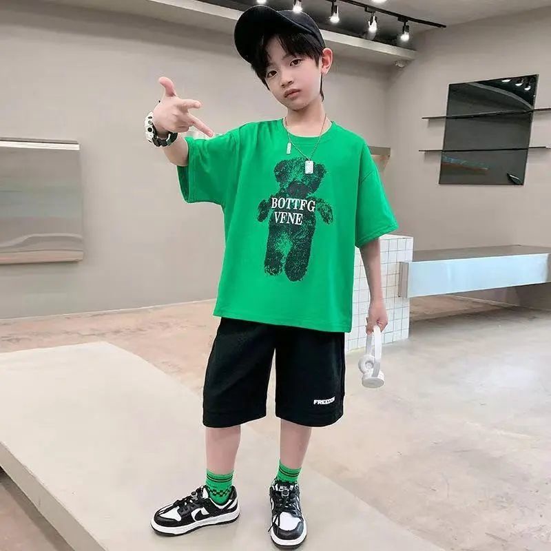 Set Áo Thun Ngắn Tay Và Quần Short Thời Trang Mùa Hè Phong Cách Mới Cho Bé Trai